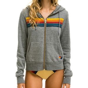 AVIATOR NATION 5 STRIPE HOODIE - HEATHER GREY *NWT*